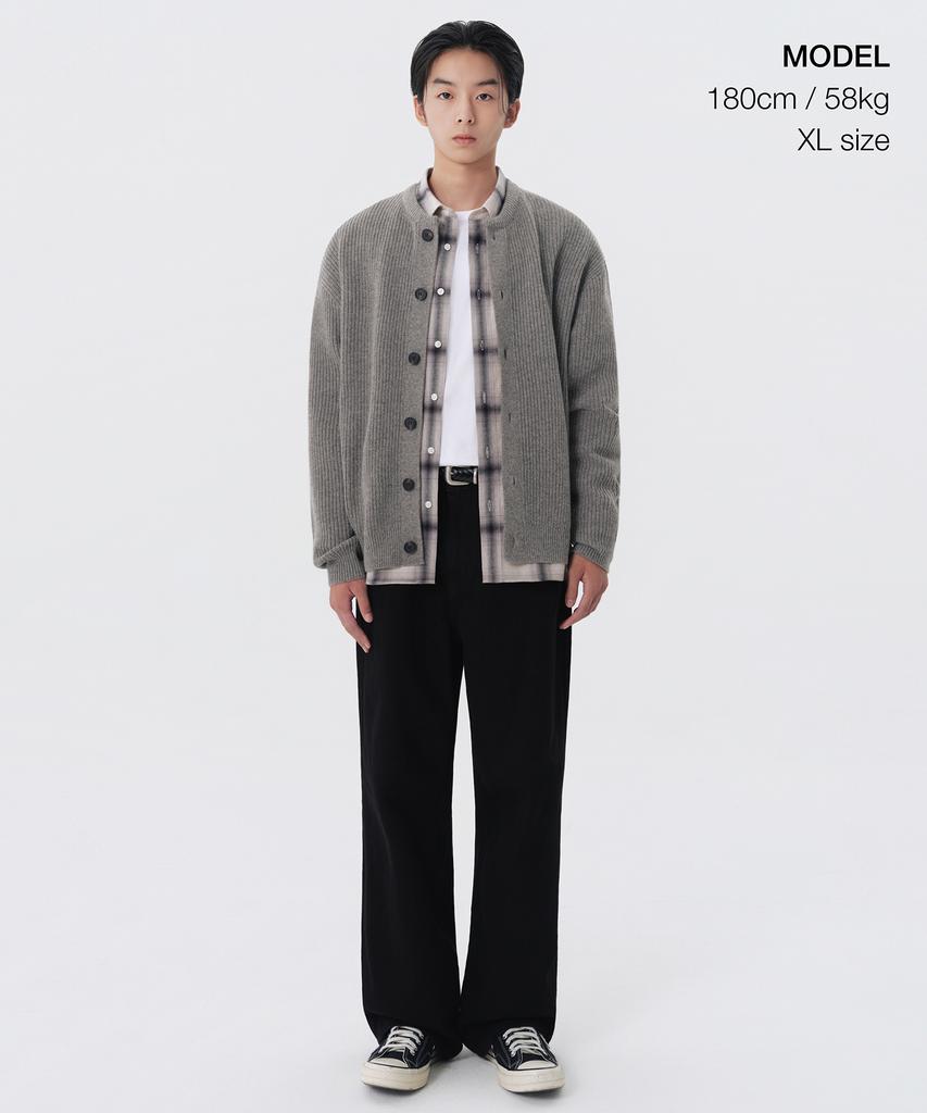 Musinsa Standard Relaxed Ribbed Round Neck Cardigan [Melange Light Gray]