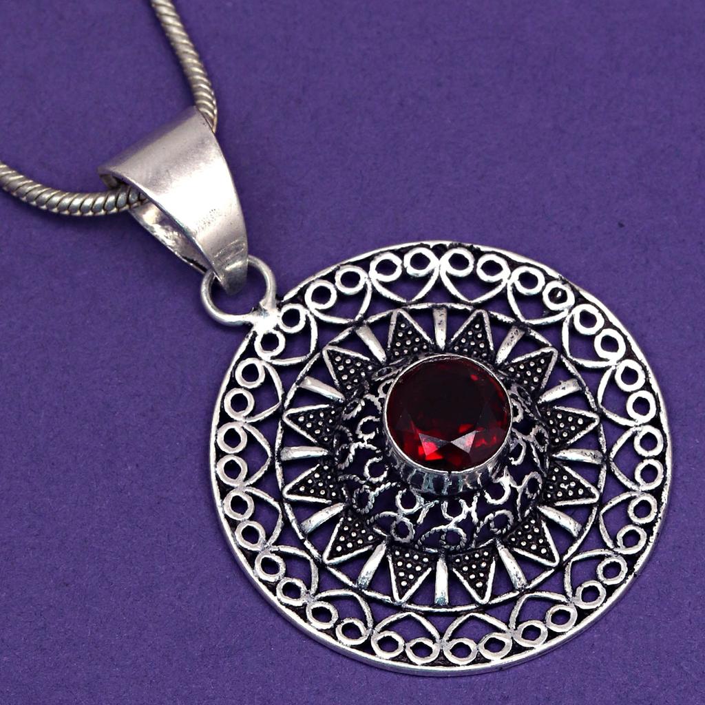 Přívěsek Granát Sterlingové Šperky Drahokam Pozlaceno Přírodní Červený