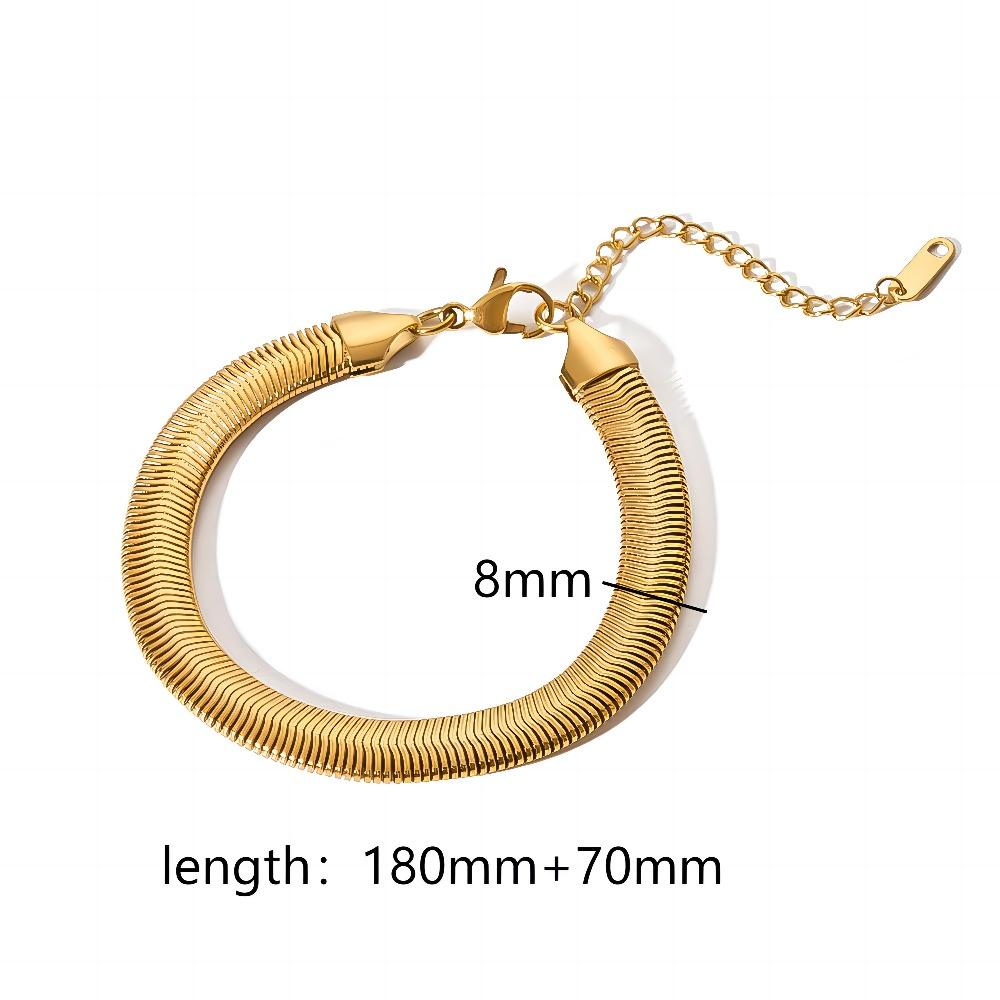 Women's European American Instagram-style Stainless Steel  Chain 18K Gold-Plated Cuban-Link Flat Snake-Chain Jewelry