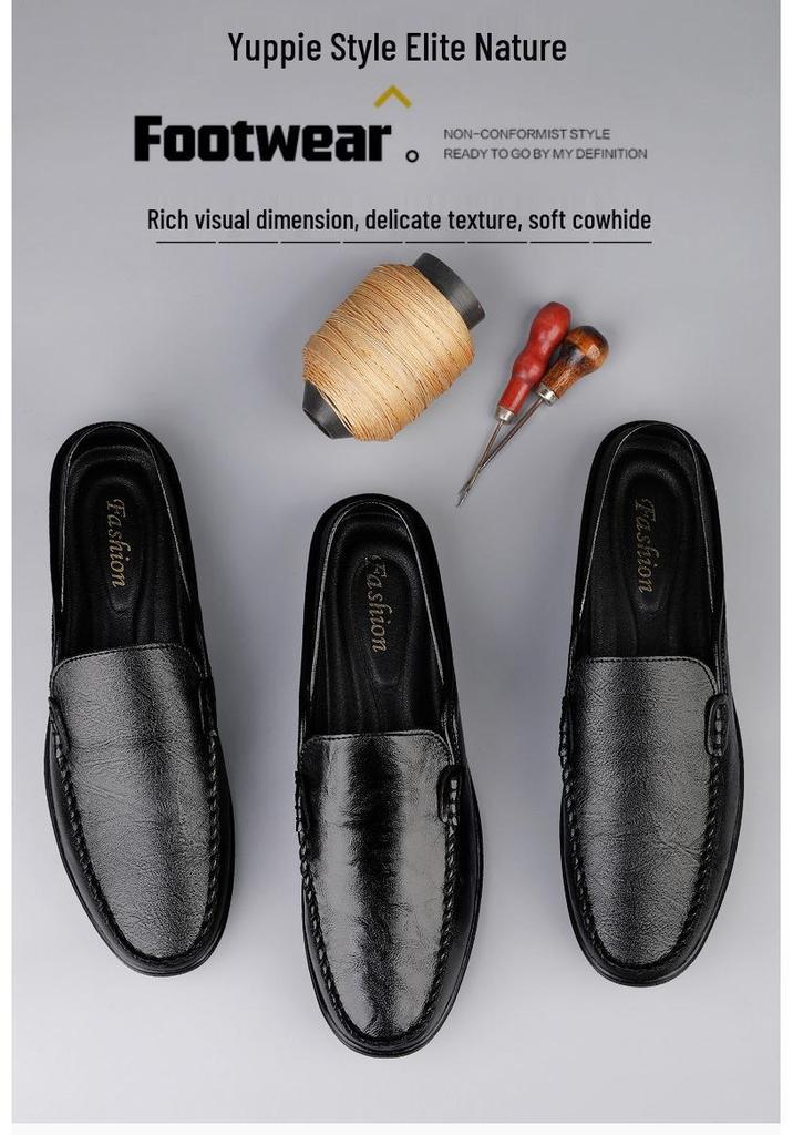 Men's Large-Size Driving Loafers with Collapsible Heel - Soft Leather Casual Shoes