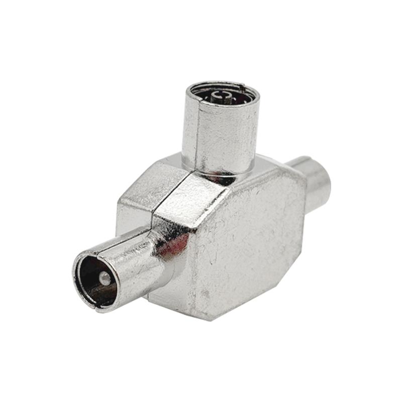 Male To Two Female Connector 3 Way Plug Adapters Coaxial Coupling Jack T Type Antenna Distributor
