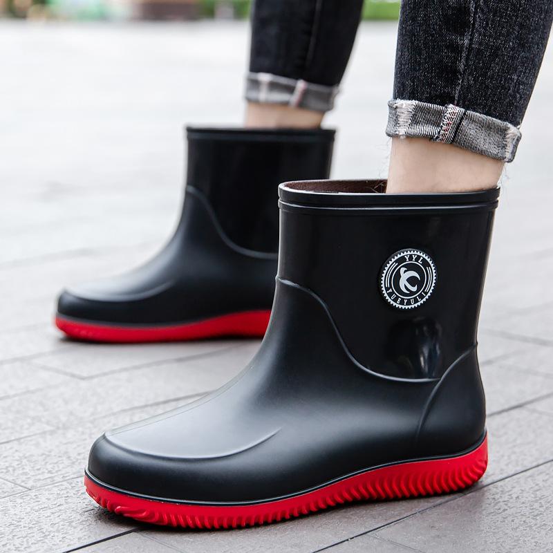 

Large size rain shoes men s medium tube waterproof shoes thick-soled fashion outdoor water boots thermal short rain boots rubber shoes 48