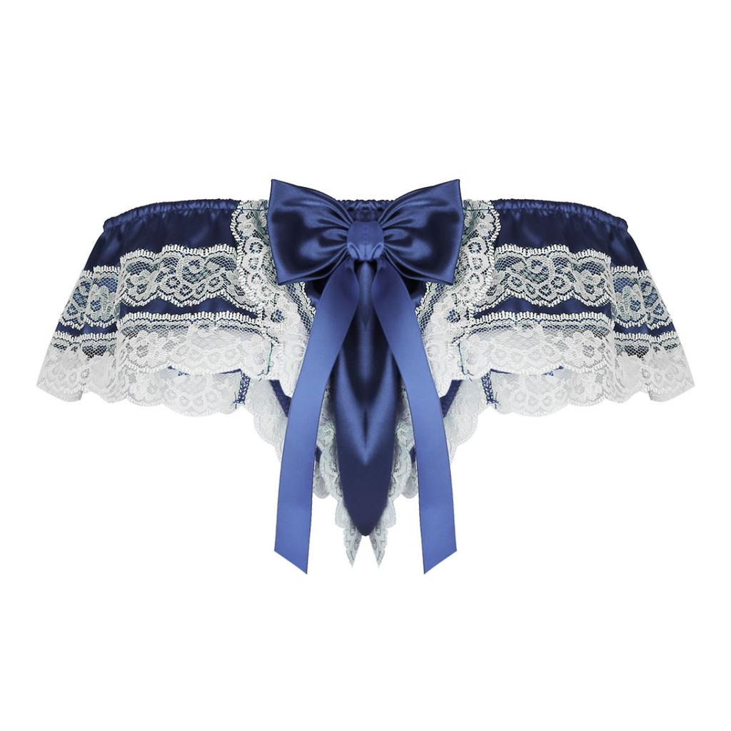 Men's Sissy Frilly Ruffled Lace Trim Crossdress Underwear G-String Thongs Briefs Panties