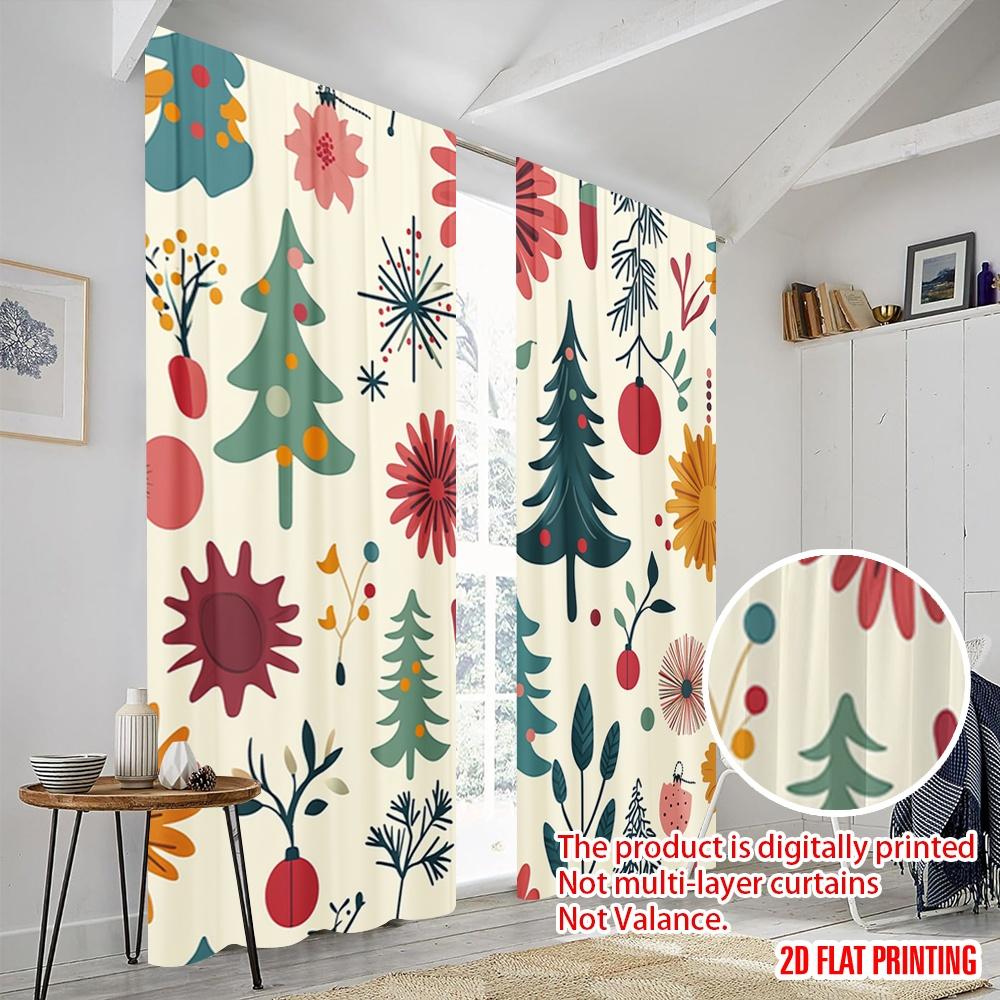 2pcs,2D Plane Printing Creative Curtains Christmas Balls Trees Flowers (3) Versatile Polyester (without Rod) Home Decor Perfect