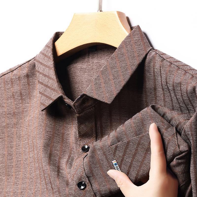 Smooth Anti-pilling Mulberry Silk Men's Long-sleeved Shirt Spring and Autumn New Striped Shirt No Ironing