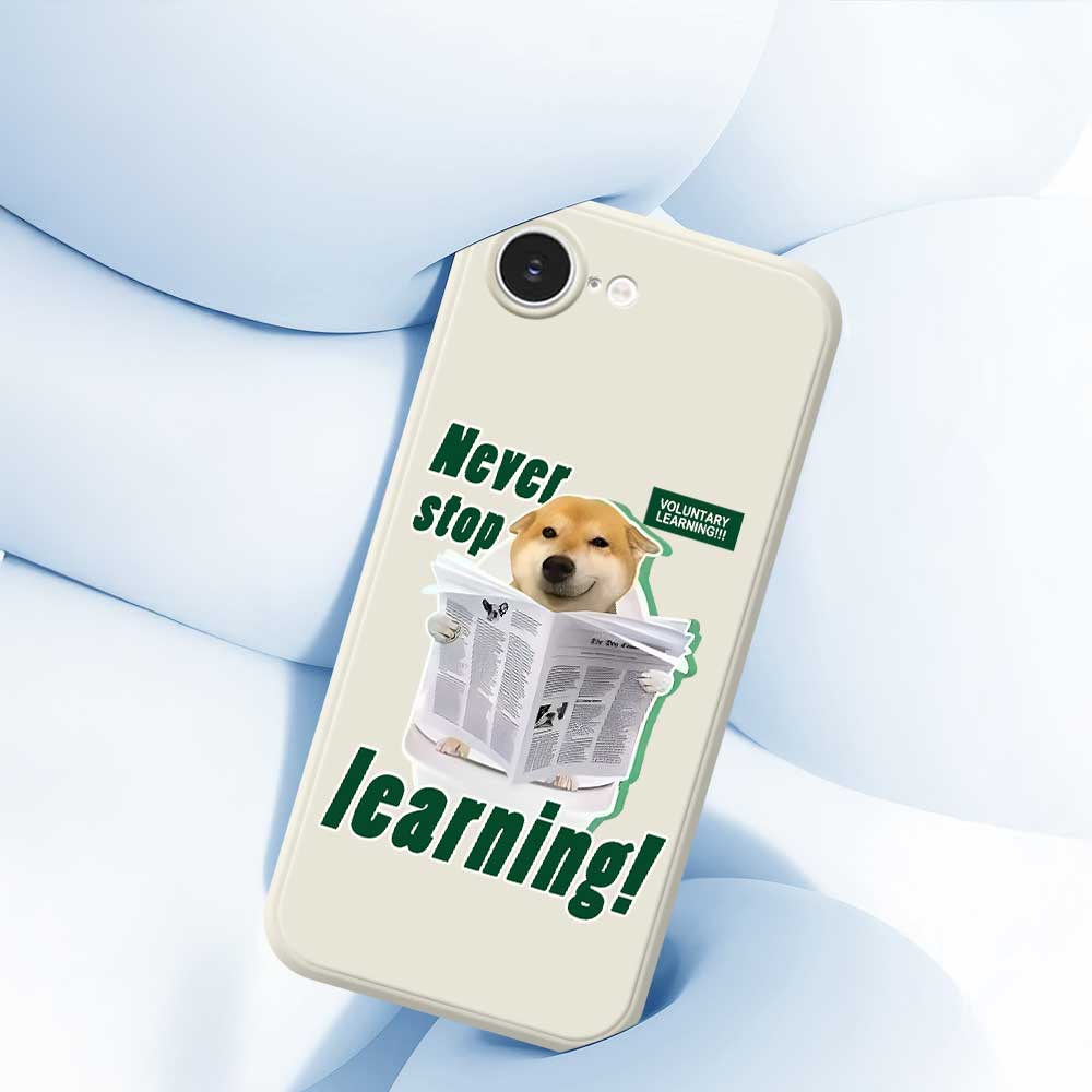 For iPhone 16e Case Learning Dog Pattern Printing Straight Edge TPU Phone Back Cover