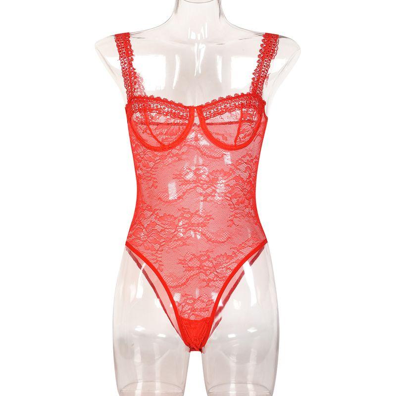 

Outfitgirl Lace See-through Lace Outer Wear Pants Body-Shaping Corsets Sexy Street Shooting Base Sexy Vest Red L