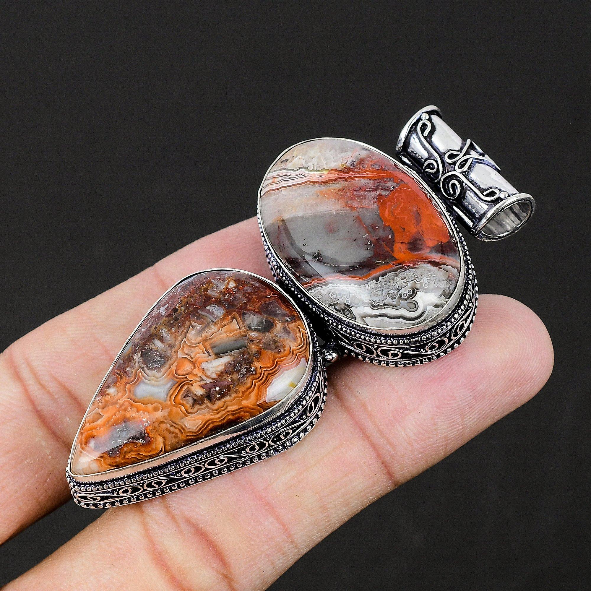 Лагуна Кружево Агат Натуральный драгоценный камень Ювелирный кулон ручной работы — фото 4
