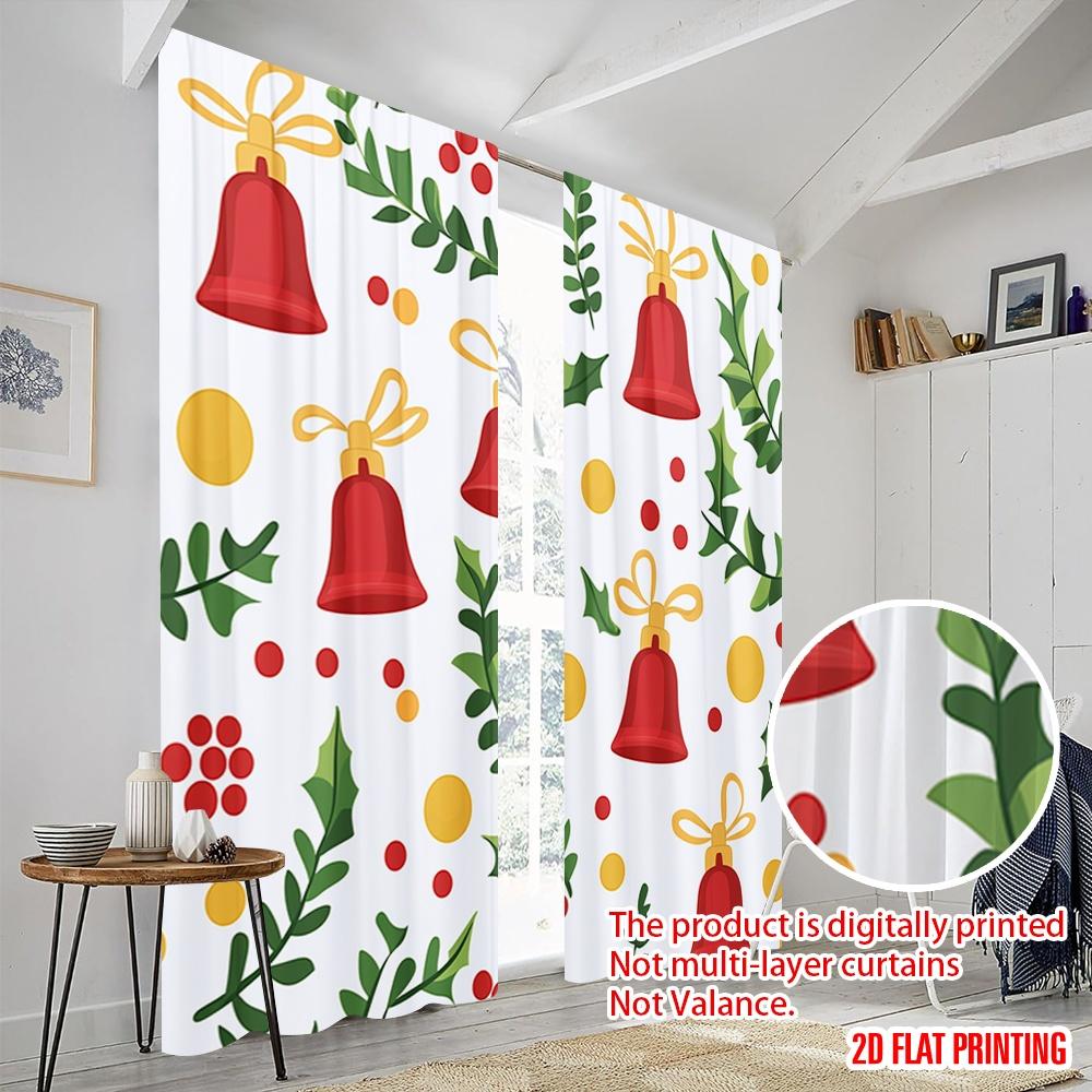 2pcs,2D Plane Printing Popular Curtain Panels Christmas Bells Holly Berries_a (2) Polyester (without Rod) Versatile All Perfect