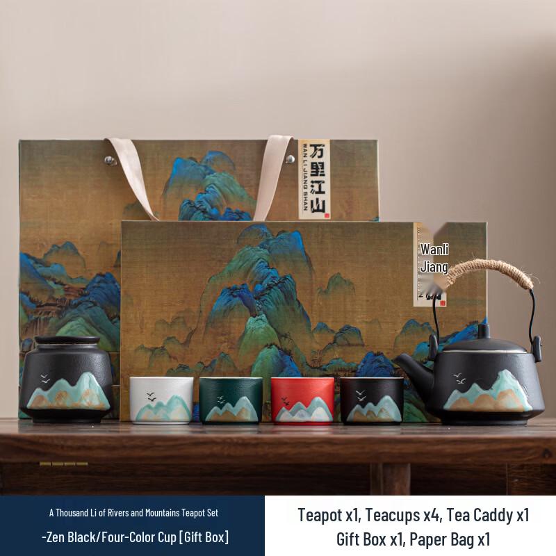 Zhuijia Guochao Thousand Li Rivers and Mountains 6-Piece Tea Set