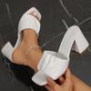 Fashion Concise Square Toe Slippers Women 2025 Summer Square High Heels Wrinkled Decoration Slides Women Slip On Plus Size Daily Shoes