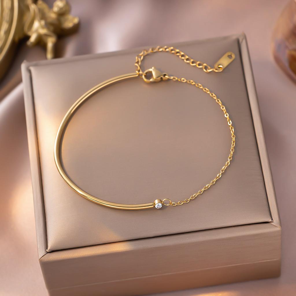 Trendy Minimalist Gold Color Half Bangle Splicing Bracelet Tiny Zircon Bracelets for Women Stainless Steel Daily Wear Jewelry