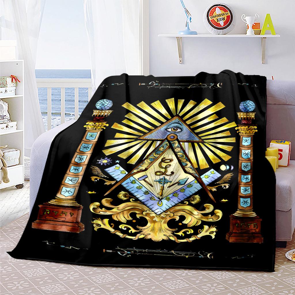 1PC  Freemason Poster Masonic Symbols  Soft Comfortable Throw Blanket Suitable All Seasons Great Gift Idea Home Office Travel