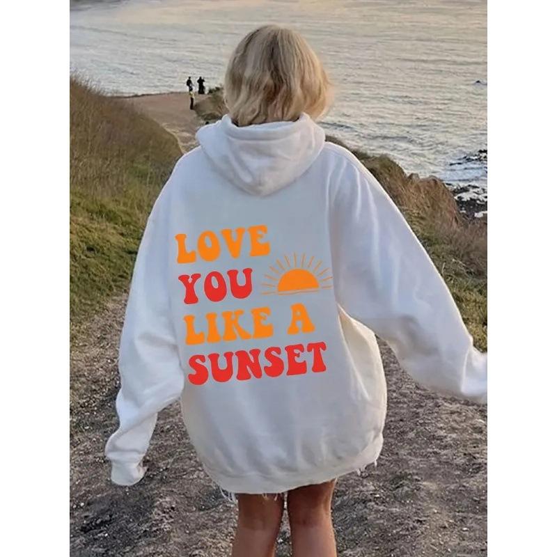 Women s fleece sweater, letter pattern print, kangaroo pocket drawstring hoodie, one piece is sent on behalf of others. S