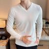 Men's Autumn-Winter V-Neck Slim Fit Woolen Sweater - Solid Color Long Sleeve Knitwear