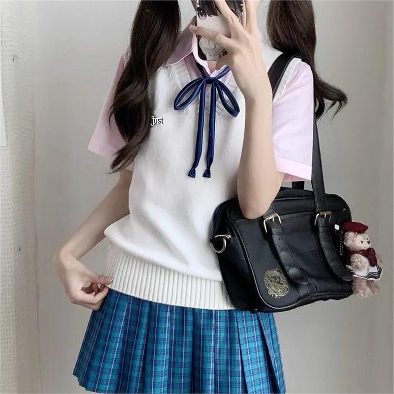 Japanese School-Style Embroidered V-Neck Knitted Vest for Women
