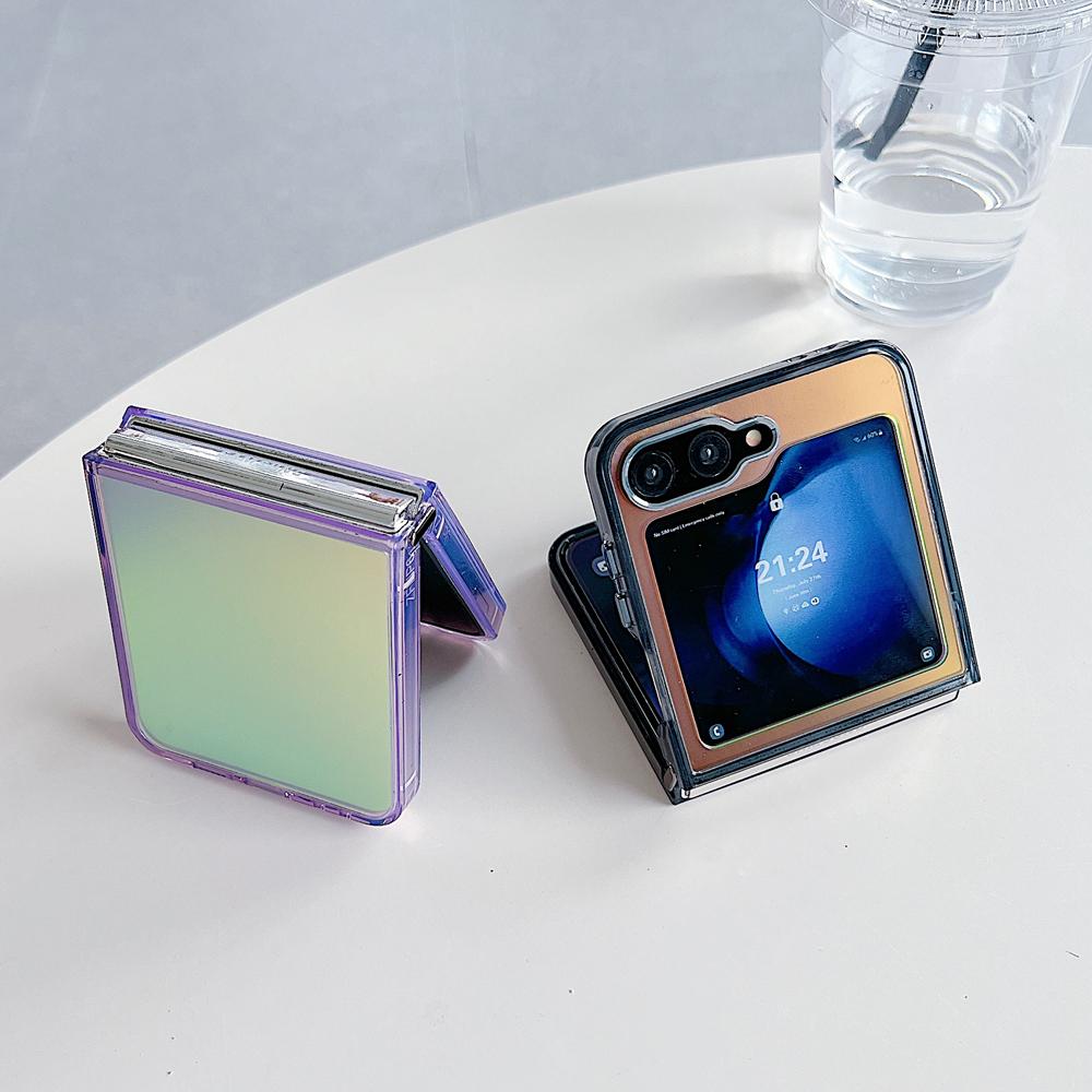 KEYSION Custodia per telefono colorata con gradiente laser alla moda per Samsung Z Flip 6 5 5G Cover posteriore antiurto in TPU+PC per Galaxy Z Flip 7 FE