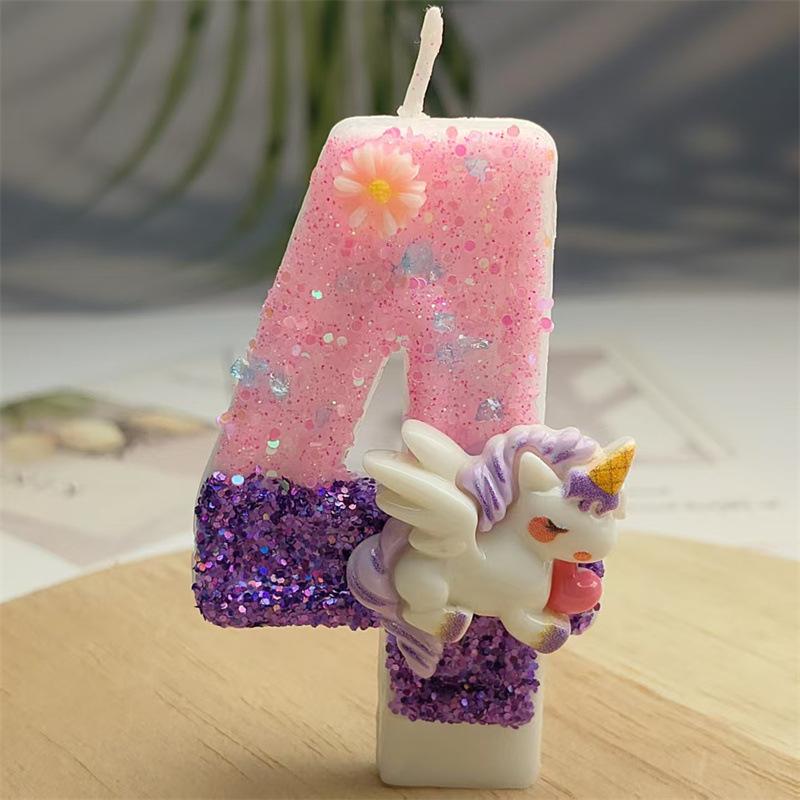 Creative Design Cute Cartoon Unicorn Birthday Candle Cake Atmosphere Birthday Decoration Candle Colorful