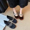  Gentle shallow mouth rhinestone soft sole single shoes flat Mary Jane shoes fattened and widened large size women's shoes