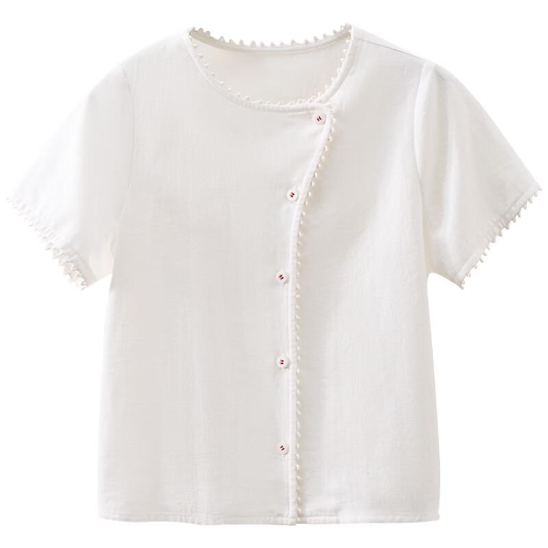 Hacikis Girls' White Lace Cotton Short-Sleeve Top