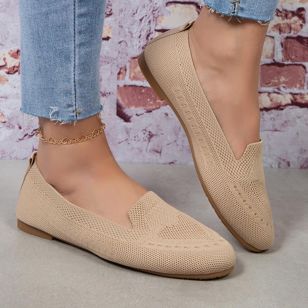 Новые большие одинарные туфли с сетчатой поверхностью Fly Woven Mesh неглубоким носом подъемом на одну ногу ленивой плоской подошвой повседневные женские туфли 36 бежевый 1438₽