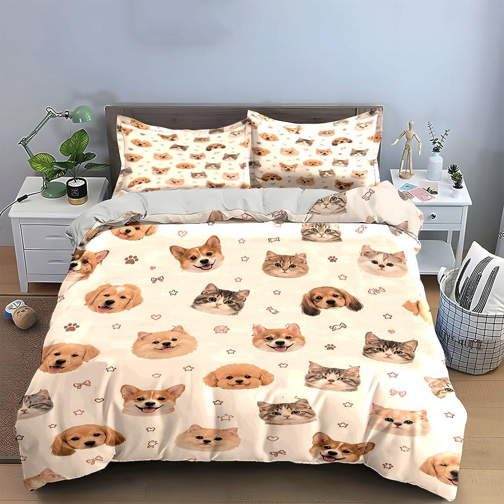 Cute Pets Pattern Bedding Set Bedding Duvet Cover Set Duvet Cover Pillowcases (1 * Duvet Cover 2 * Pillowcases, Without Duvet Insert)