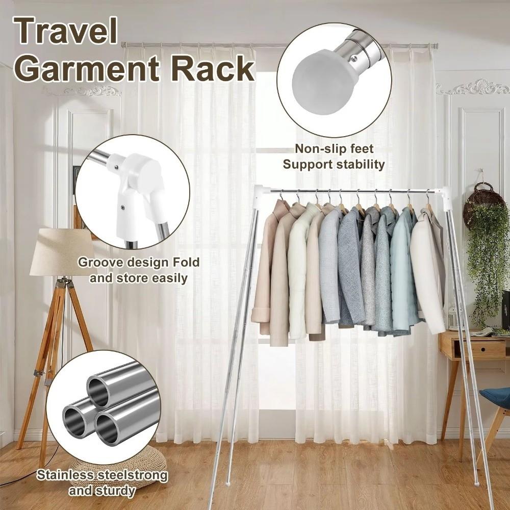 Stainless Steel Travel Garment Rack Adjustable Angle Collapsible Floor Stand Clothes Hanger RV