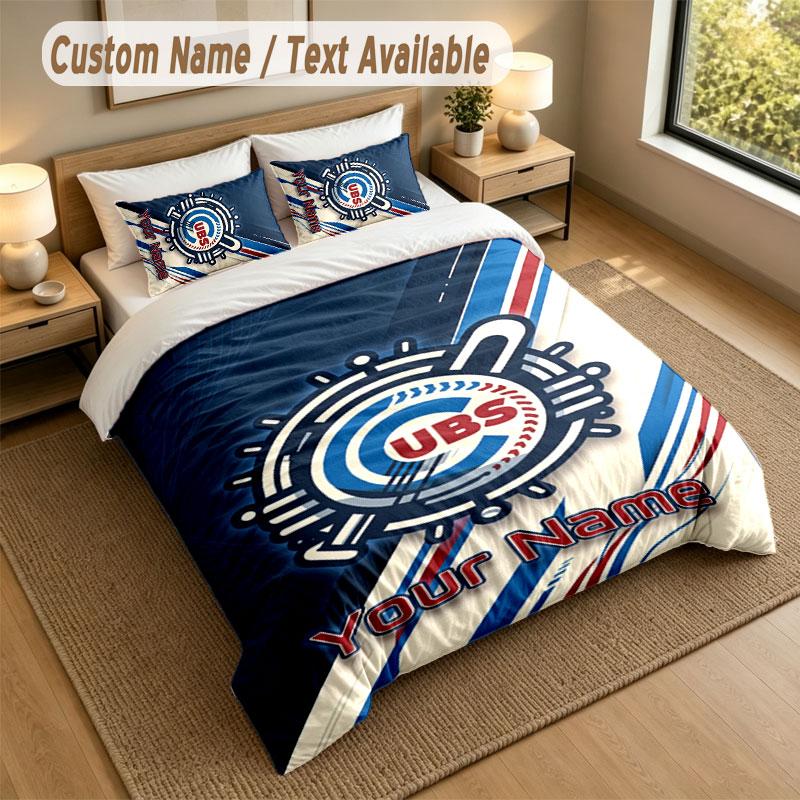 Bedding Set 1 Duvet Cover 2 Pillowcases Chicago Cubs Print Soft Bed Linen Bedroom Decor