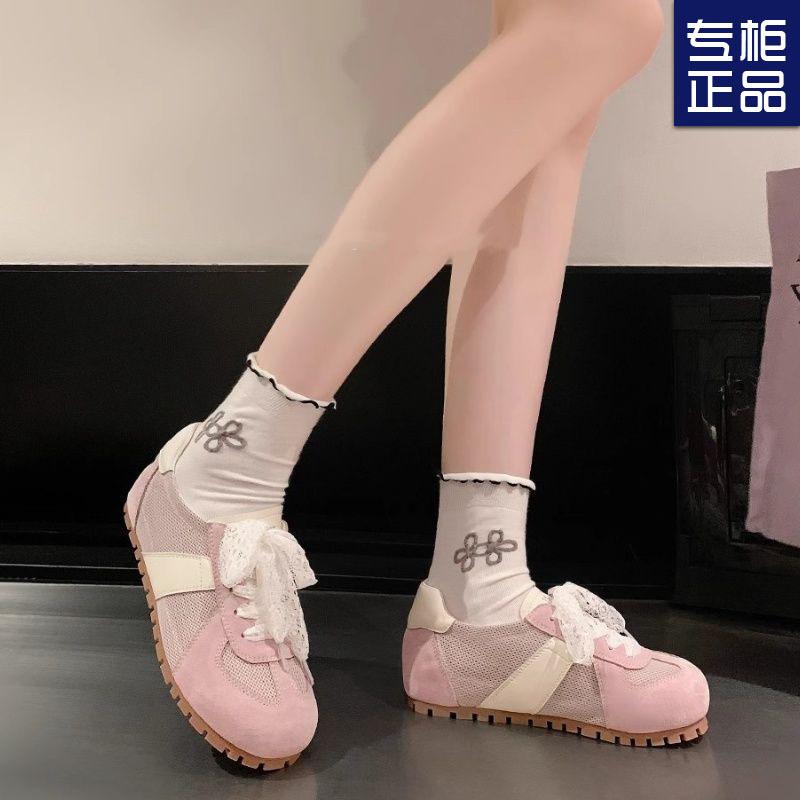 Ribbon German Training Shoes Women's Retro Flat-bottomed Casual Shoes Summer Lightweight and Versatile Sports Forrest Gump Shoes