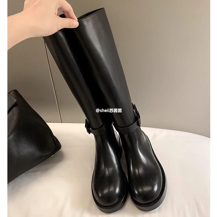 Removable two wear~ ANN buckle with thick sole medium and high boots women's knight boots leather short boots