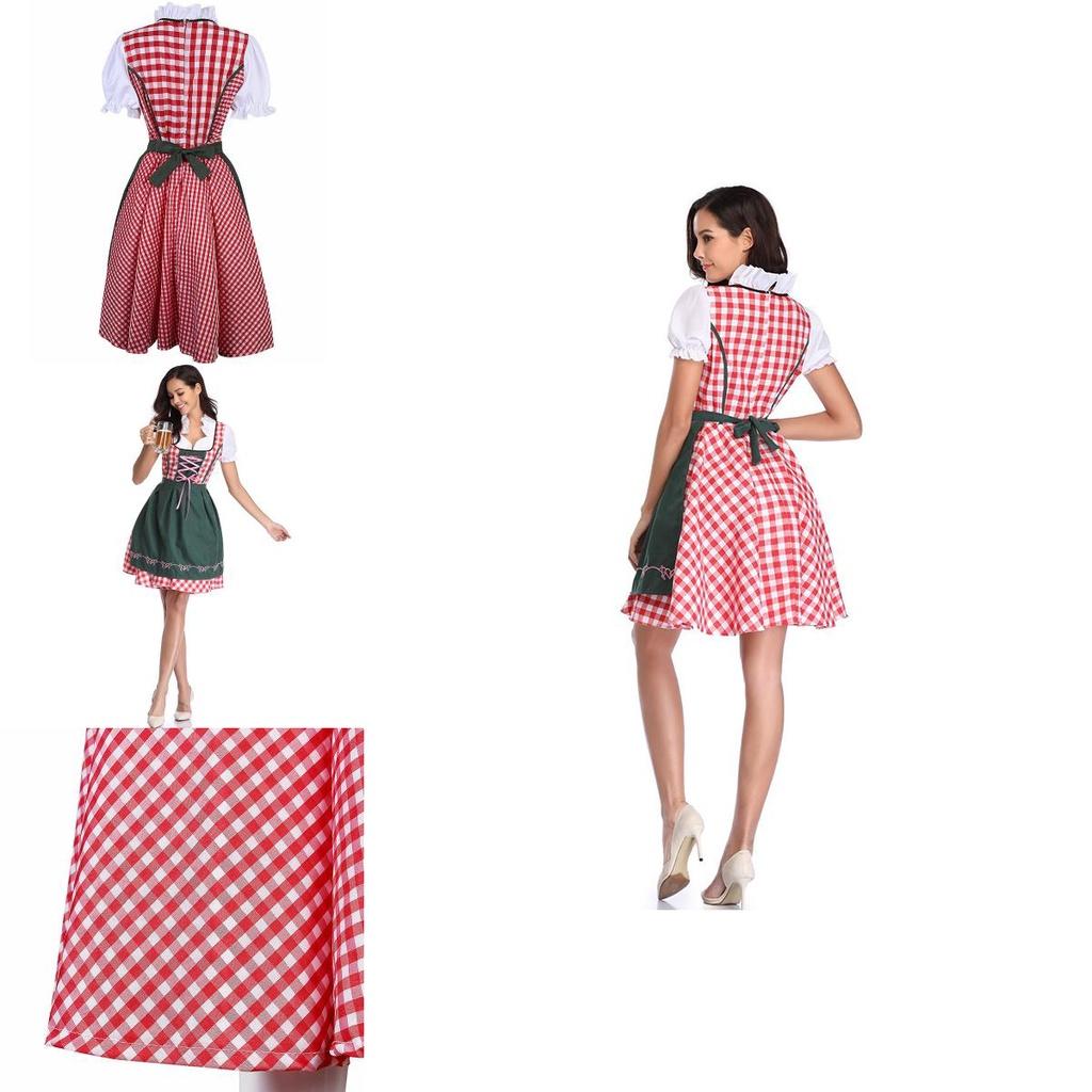 Elegant Women Oktoberfest Dress With Bavarian Dirndl Costume And Puff Sleeves