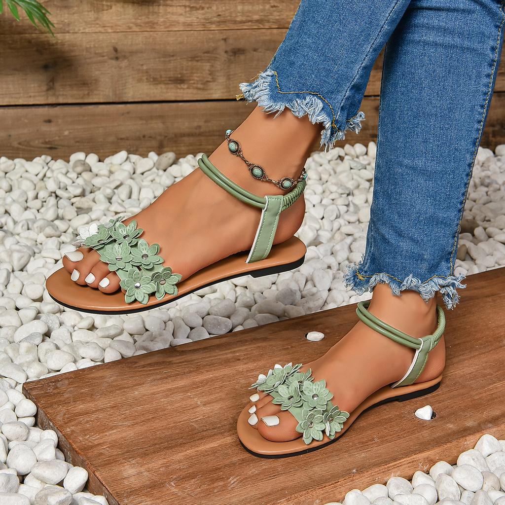 Fashion Lightweight 2025 New Summer Casual Sandals Open-toed Women Flats Women Sandals Elegant Floral Design Casual Comfortable Shoes