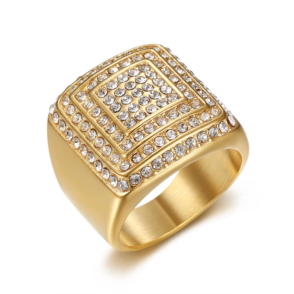 Ring New Hip-hop Ring Gold-plated Four-layer Full Diamond Luxury Men's Ring