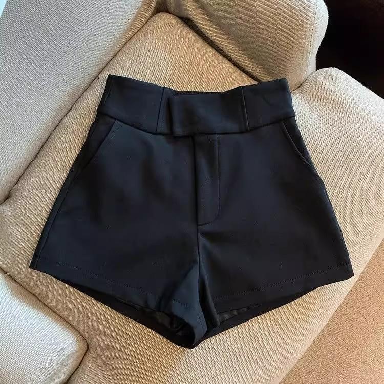 

Trendy White Women’s Suit Shorts High-waisted A-line Trousers – Versatile Slimming Straight-leg Casual Wide-leg Trousers for Summer M чорний