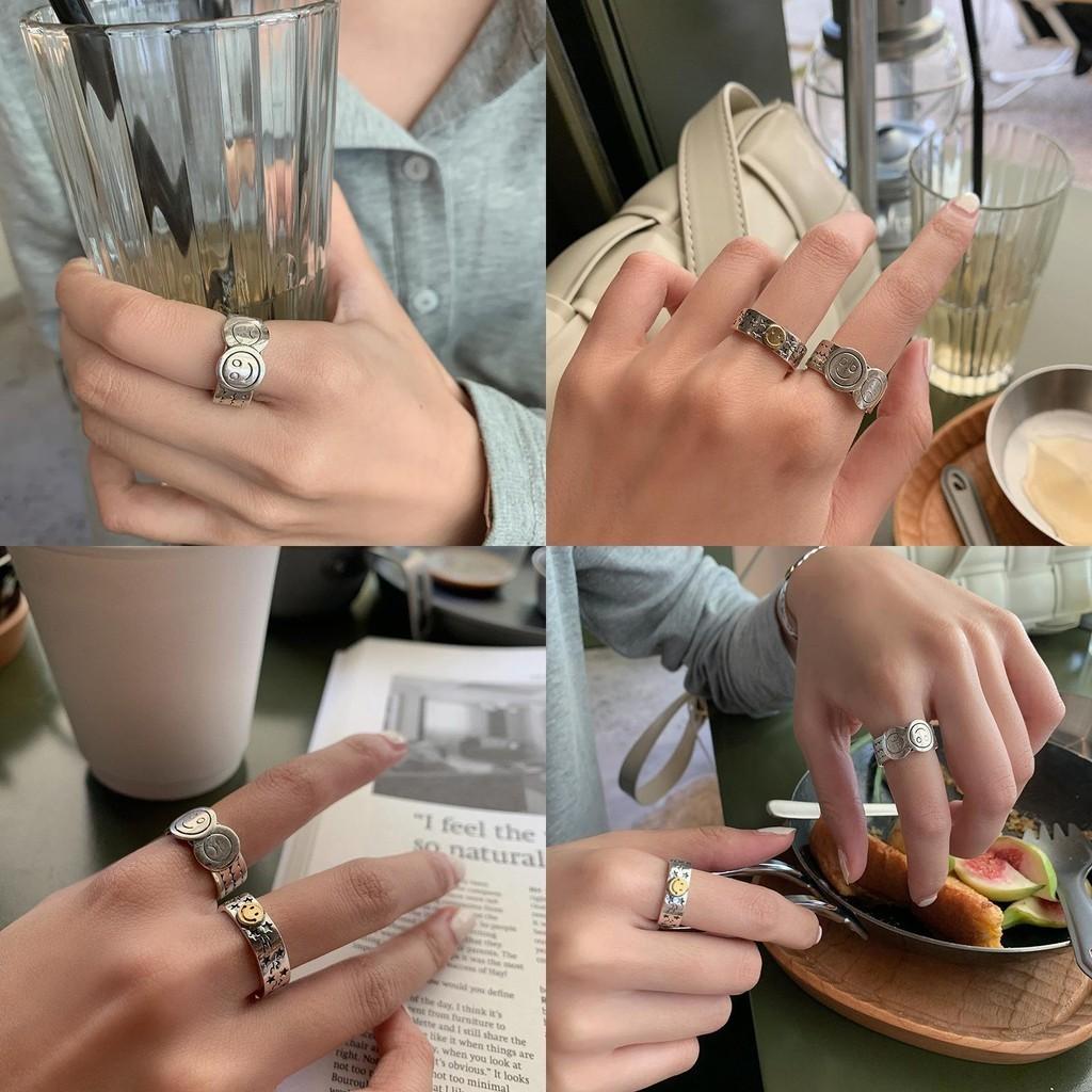 Elegant Smiley Retro Face Star Twisted Stripe Ring In 925 Pure Silver For Chic Womens Accessories And Gifts
