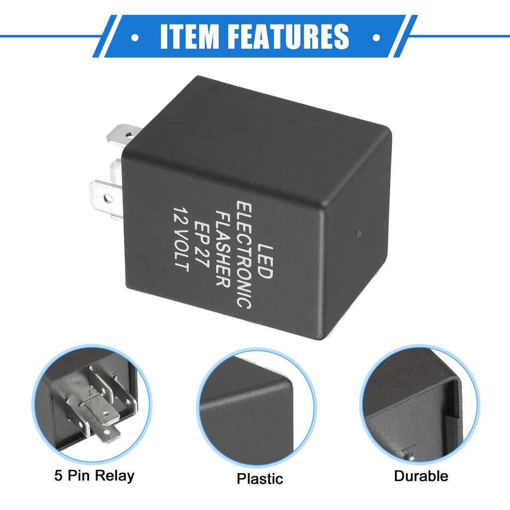 VekAuto Relay Electronic LED Flasher Relay Fix 5 Pin EP27 Turn Signal Flasher Universal Car Durable Plastic Black