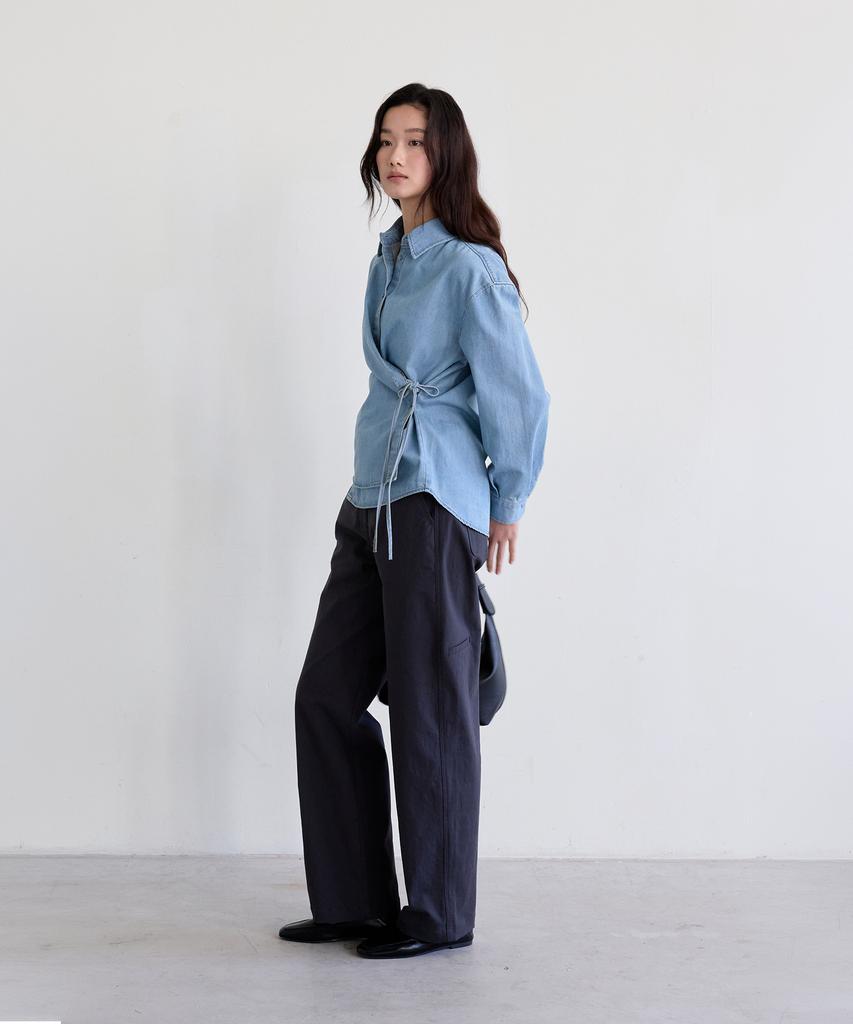 THEELO Strap Detail Denim Blouse (Light Denim)