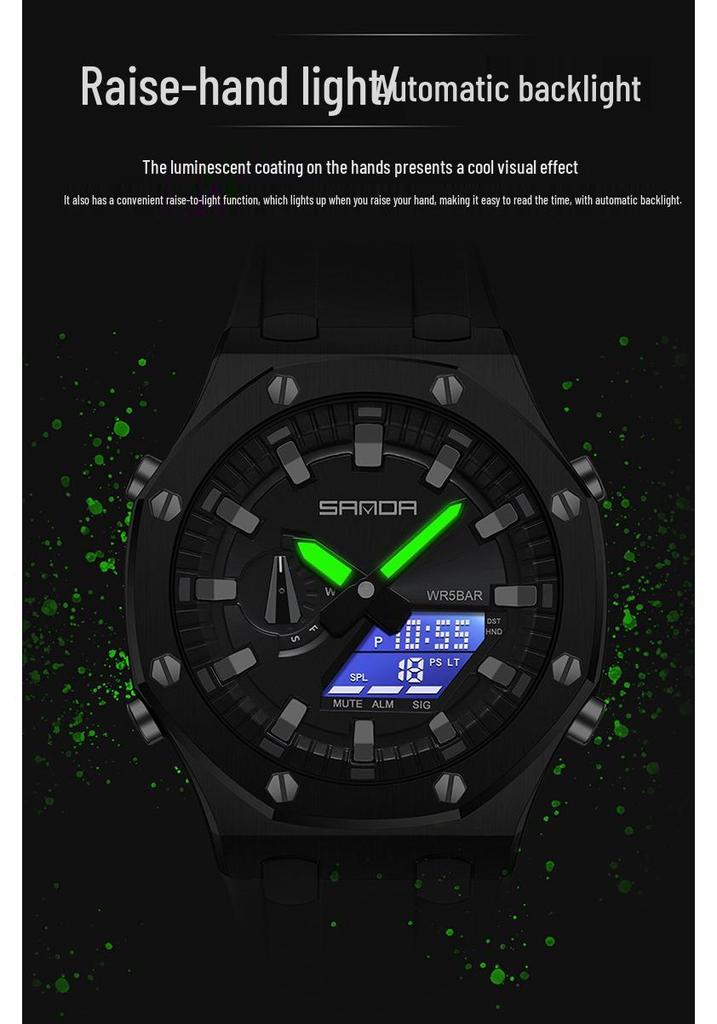 Sanda Octagonal Multifunctional Luminous Waterproof Men's Watch