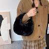 Faux Furs Shoulder Bag with Tie Zipper Casual Shoulder Bag Half Moon Purse Bag