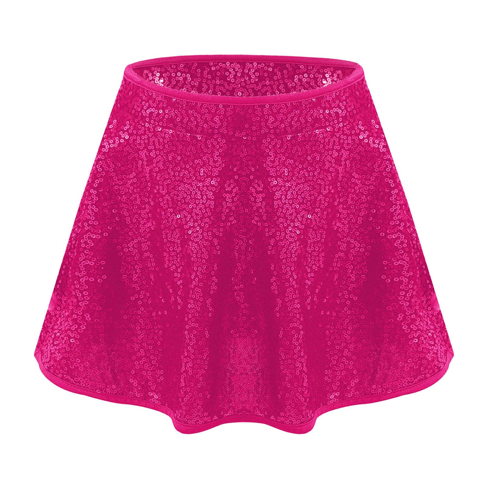 

Спідниця для танців для дівчаток, прикрашена блискучими паєтками, еластичний пояс, вбудовані трусики, спідниця для виступів 7-8 Years гарячі рожевого кольору