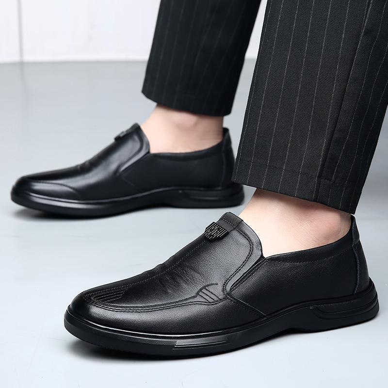 Soft Genuine Leather Shoes Mens Loafers Flat Brand Casual Father Shoes Comfortable Men Party Shoes Pure Black