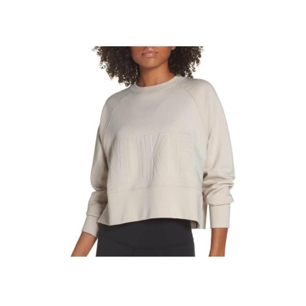 Nike Top Versa Solid Color Crewneck Sweatshirt Women tops Ochre-Sand White CD8794-008