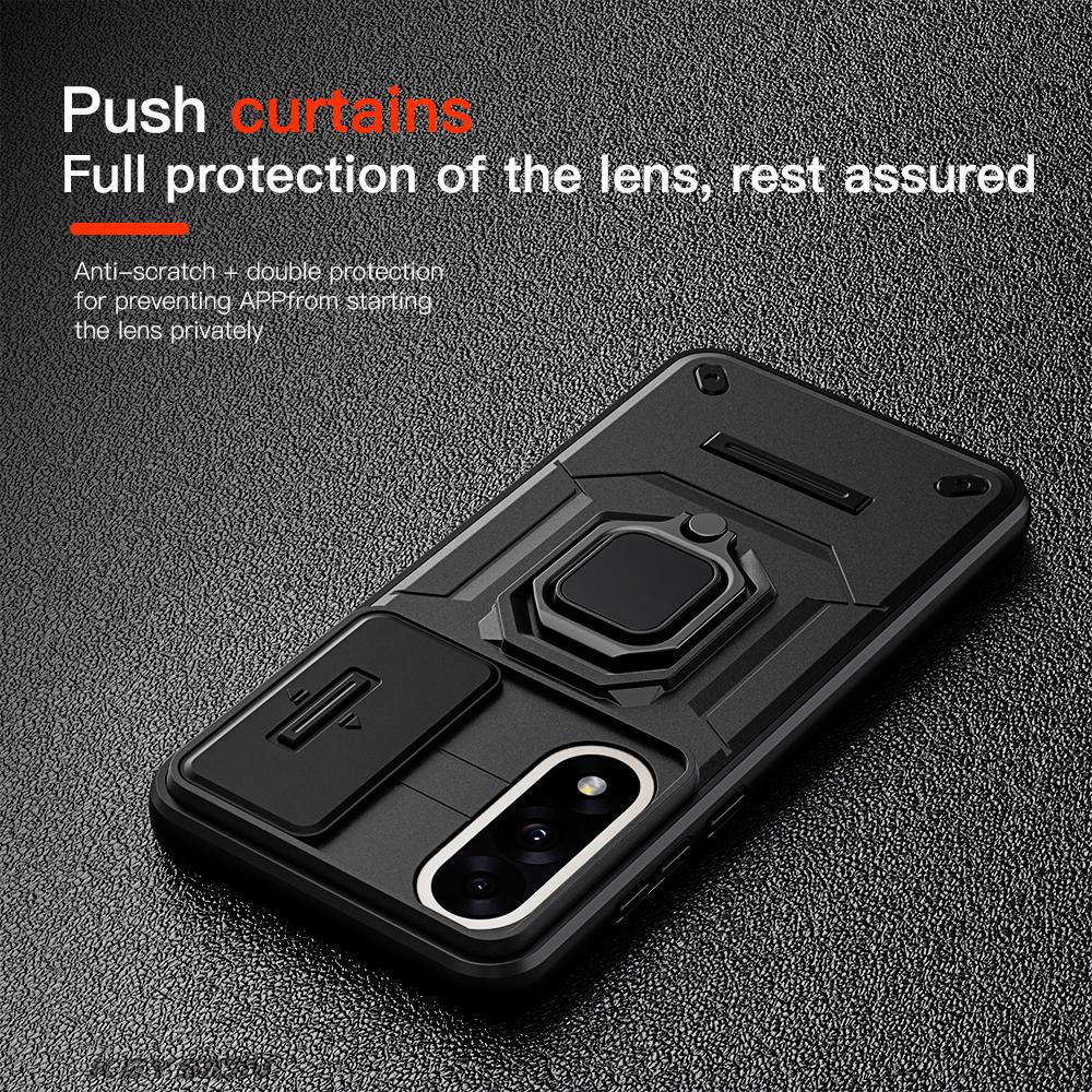 KEYSION Shockproof Case for OnePlus Nord 5 5G Slide Camera Lens Protection Metal Ring Stand Phone Cover for One Plus 1+ Nord 5