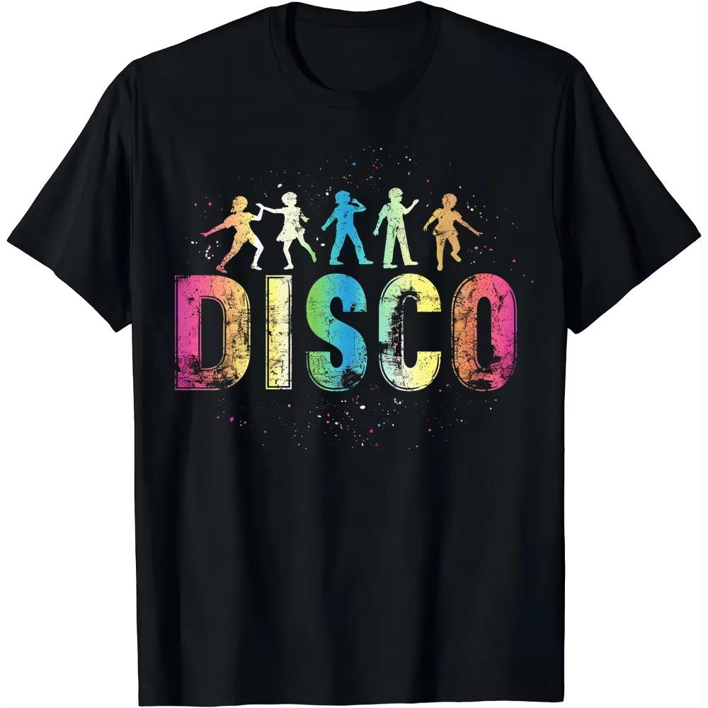 Retro Disco Vibes Colorful Nightlife Vintage T-Shirt Short Sleeve Shirts Y2k Men Clothing  Harajuku Streetwear Graphic T Shirts