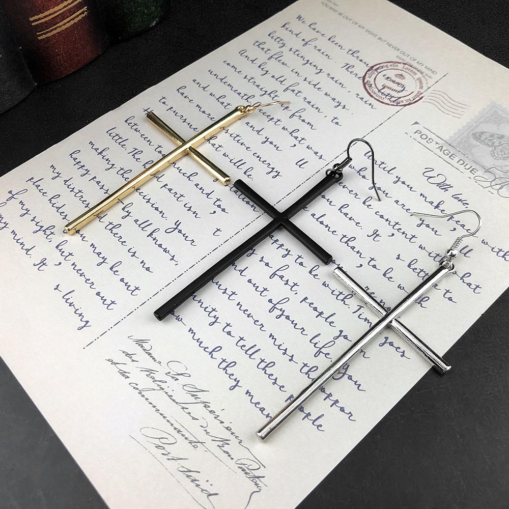 Cross Earrings For Women New Gothic Long Dangle Earring Punk Goth Black Color Fashion Zircon Accessories Wholesale Dropshipping