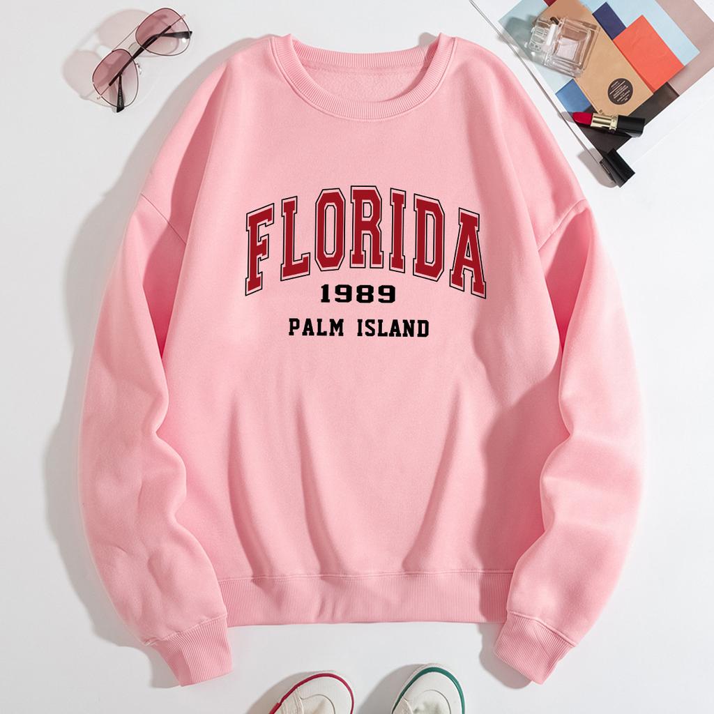 Herbstlicher Schriftzug "Florida 1989 Palm Island" Grafik bedruckte Hoodies Modische lässige Sport-Langarm-Damen-Hoodies