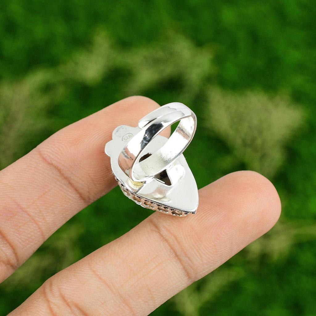 Gift For Women Statement Adjustable Ring 925 Silver Natural Scolecite Gemstone