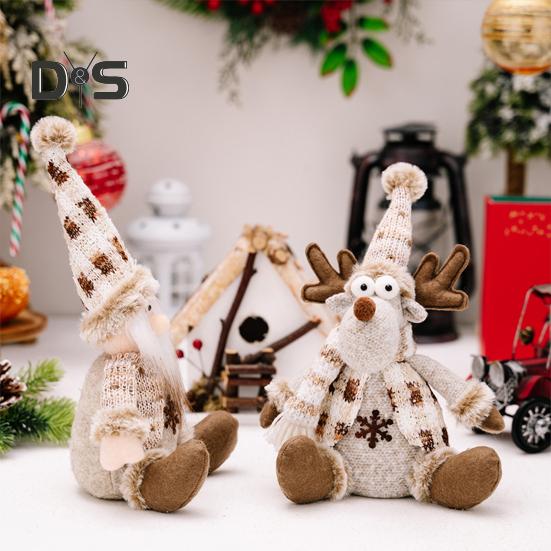 Christmas Doll Plush Knitted Snowman Elk Santa Doll Toy Soft Sitting Christmas Figure Desktop Decor Stuffed Holiday Pillow for Window Bookshelf