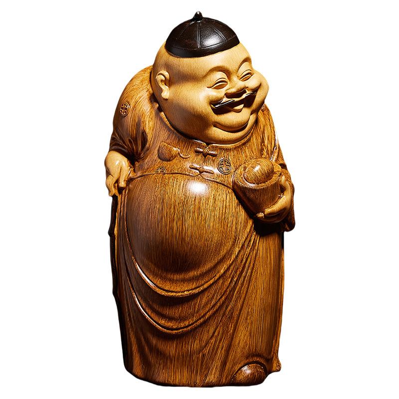 Chinese-style Landlord Decorations Living Room God of Wealth Sculpture Imitation Wood Carving Coffee Dining Table Decorations Tabletop Decorations