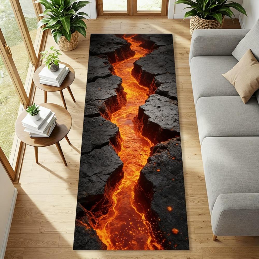 3D Magma Visual Effect Runner Rugs Fabric Is Comfortable Non Slip Easy Clean Perfect for Home Kitchen or Vacation Home Mat